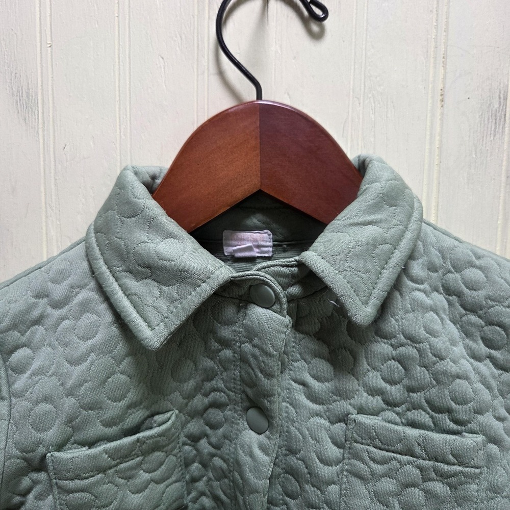 Kensie Jacket Girls 18 Months Green Quilted Floral Snap Front Padded Pockets